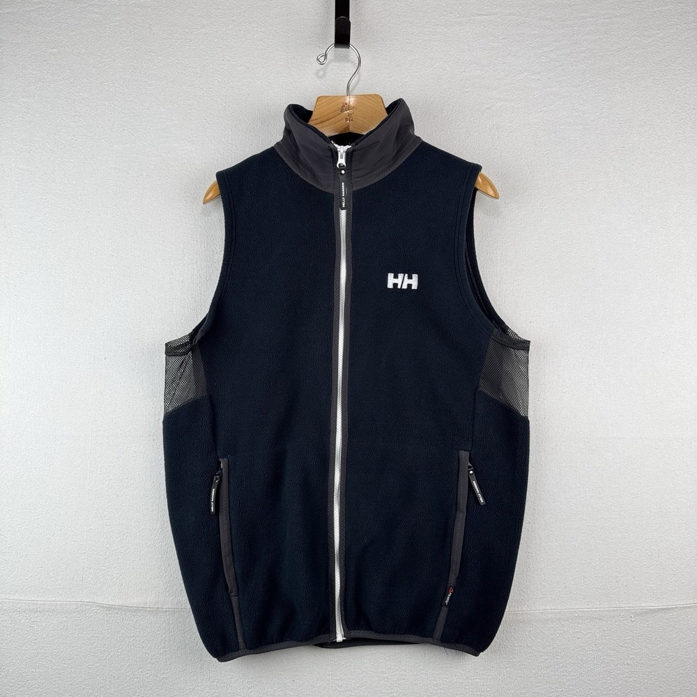 Helly Hansen Fleece Vest Men's L Full Zip Blue Vest Embroidered Spell-out Mesh